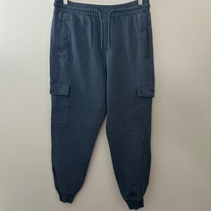 Gymshark Cargo Joggers Men Large Blue Cotton Drawstring Tapered Sweatpants